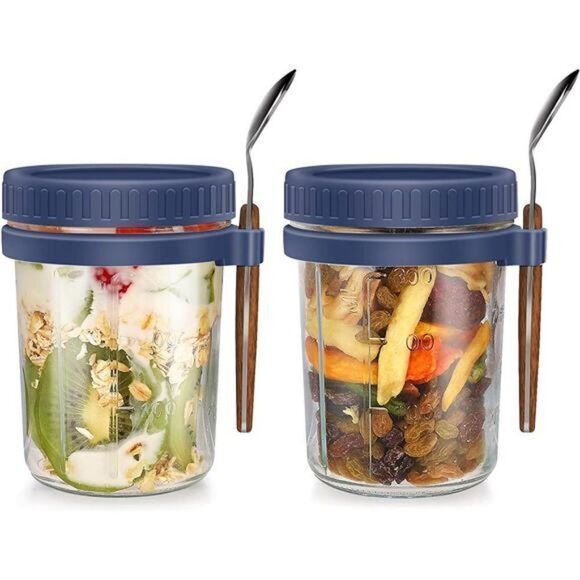 Overnight Oats Jars with Lid and Spoon Container‎ Airtight Oatmeal Pack 16oz - Picture 1 of 7